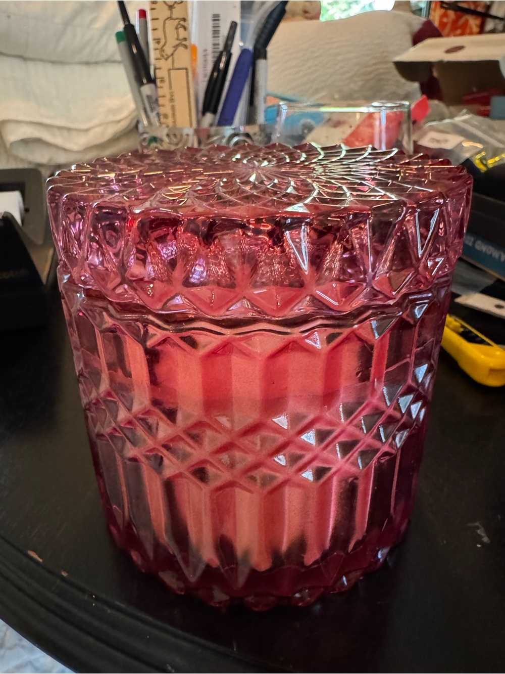 Francesca candle Decorative Pink red Diamond-Cut Glass Jar – Home Accents